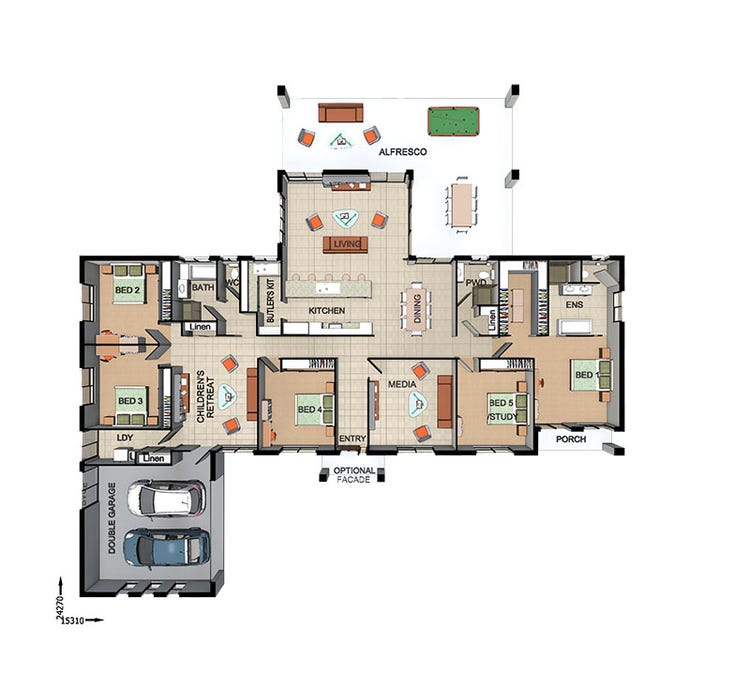5B 2B 2C w/ Media & Alfresco Home Design & House Plan by Dixon Homes - QLD