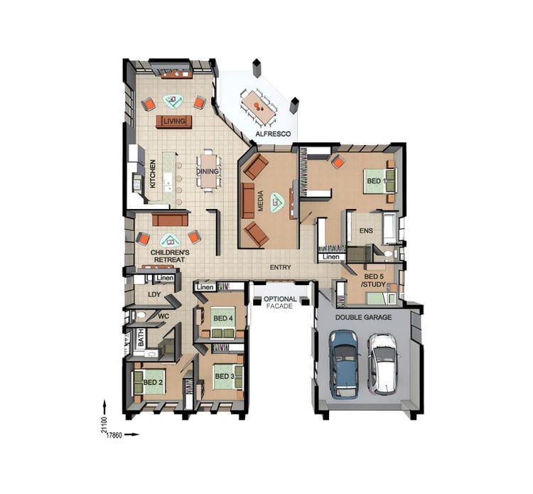5B2B2C + Media & Retreat Home Design & House Plan by Dixon Homes - QLD